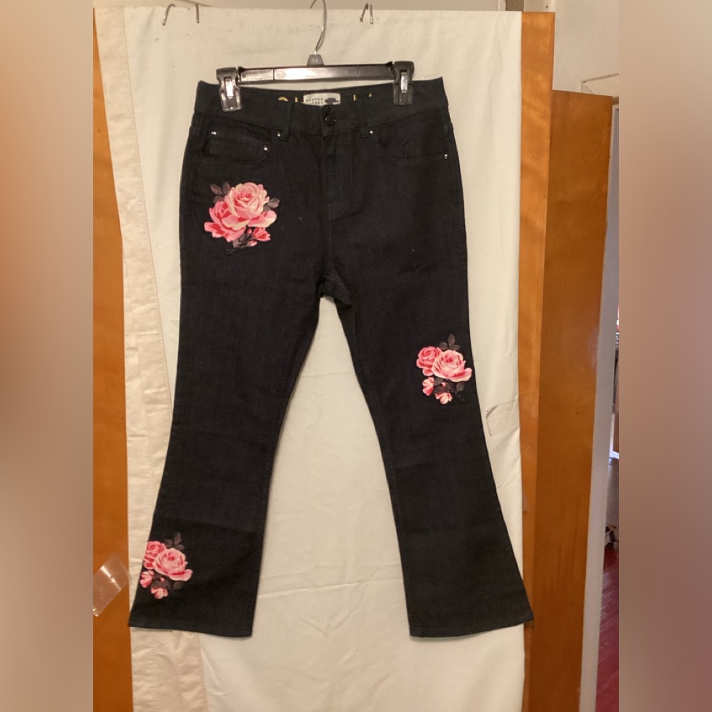 Kate Spade Broom Street Jeans with floral patches ,boho chic  Sz 28